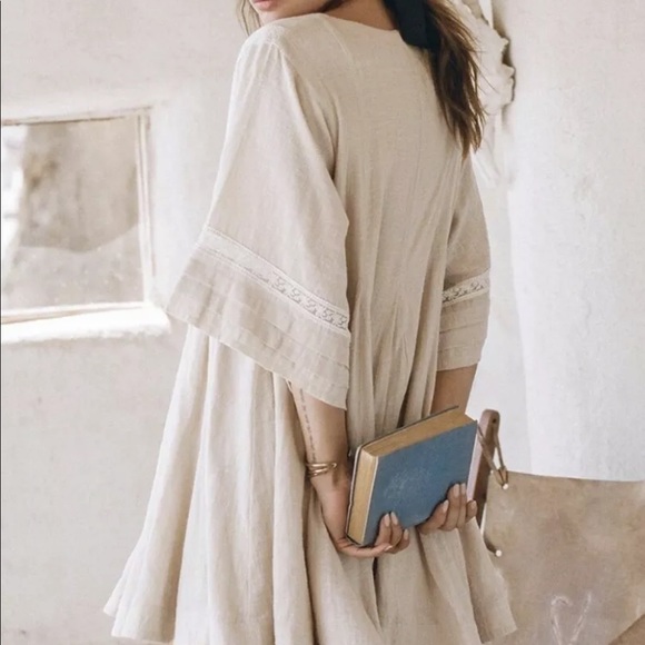 Spell & The Gypsy tan Cotton Lace Trim Dress S - Picture 5 of 8